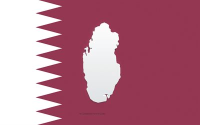 Qatar map silhouette, Flag of Qatar, silhouette on the flag, Qatar, 3d Qatar map silhouette, Qatar flag, Qatar 3d map