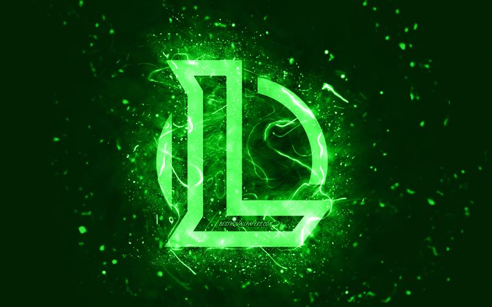 Logo vert League of Legends, 4k, LoL, néons verts, créatif, fond abstrait vert, logo League of Legends, logo LoL, jeux en ligne, League of Legends