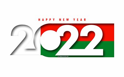 Hyv&#228;&#228; uutta vuotta 2022 Madagaskar, valkoinen tausta, Madagaskar 2022, Madagaskar 2022 uusi vuosi, 2022 konseptit, Madagaskar, Madagaskarin lippu