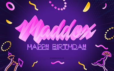 Grattis på födelsedagen Maddox, 4k, lila festbakgrund, Maddox, kreativ konst, Grattis på Maddox födelsedag, Maddox namn, Maddox födelsedag, födelsedagsfest bakgrund