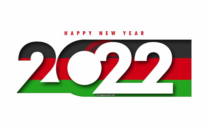 Hyv&#228;&#228; uutta vuotta 2022 Malawi, valkoinen tausta, Malawi 2022, Malawi 2022 uusi vuosi, 2022 konseptit, Malawi, Malawin lippu