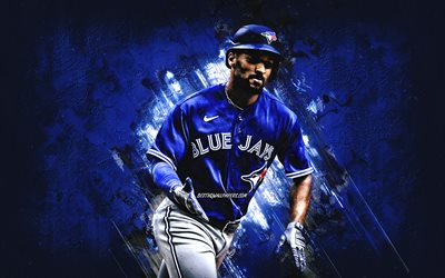 Marcus Semien, Toronto Blue Jays, amerikkalainen baseball-pelaaja, MLB, Blue Stone -tausta, pes&#228;pallo, USA, Major League Baseball