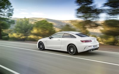 Mercedes-Benz E-class Coupe, 2017, white Mercedes, new E-class, road, speed, 2018, E-class Coupe