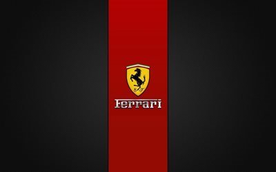 Ferrari, 4k, logo, sfondo grigio
