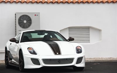 Ferrari 599 GTO, 2016, White Ferrari, sports cars