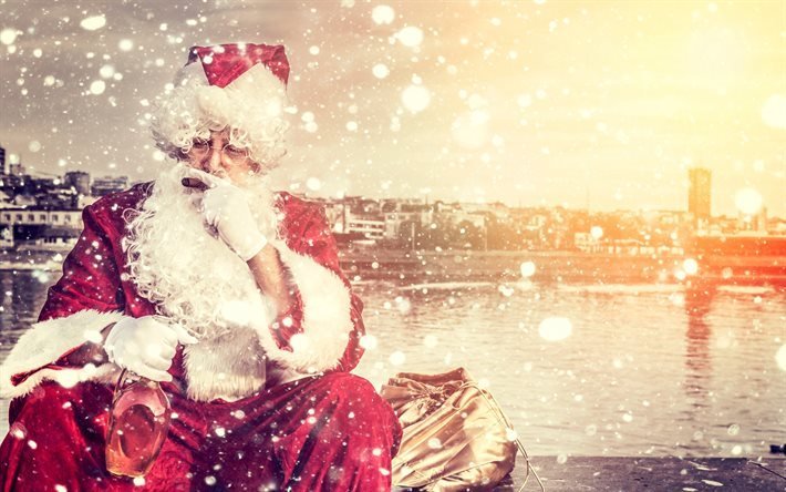 Papai Noel, flocos de neve, Ano Novo, Natal
