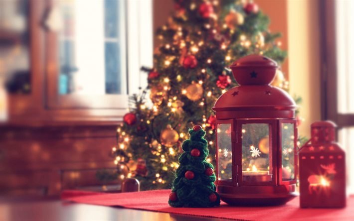 Christmas, lantern, New Year, Christmas tree