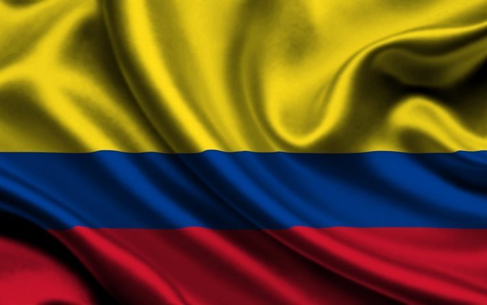 Colombienne drapeau, 4k, la soie, le drapeau de la colombie, du satin, des drapeaux, drapeau Britannique