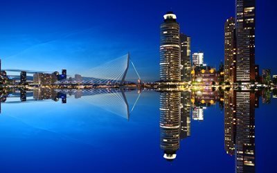 Rotterdam, 4k, nightscapet, paesi Bassi, Olanda