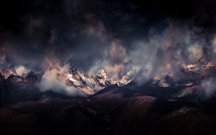 bergslandskapet, Himalaya, sn&#246;, vinter, stenar, berg