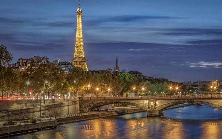 Eiffeltornet, Paris, Pont des Invalides, Frankrike, Hans River