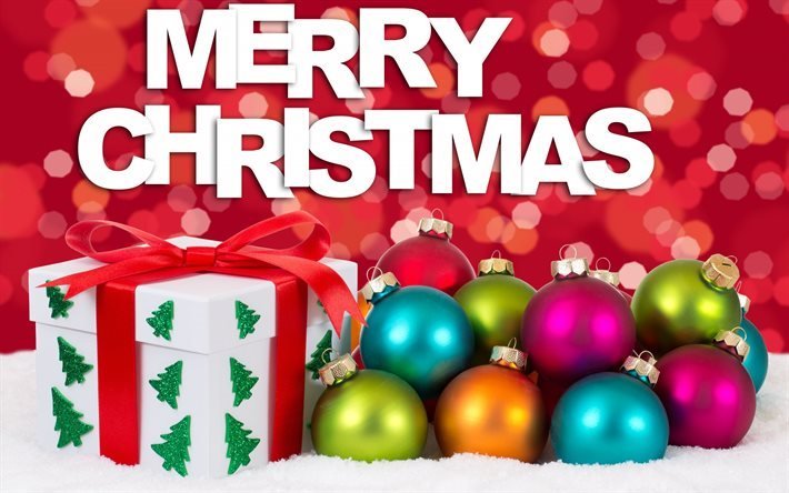 Buon Natale, palline colorate, regalo, capodanno, Natale