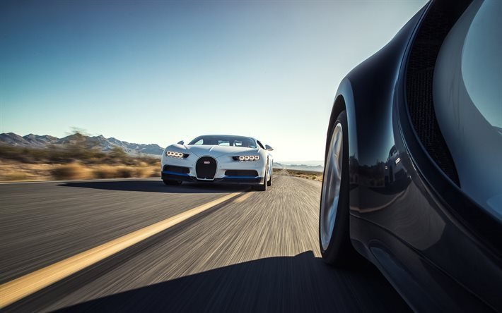 Bugatti Chiron, 2017 carros, movimento, supercarros, branco bugatti