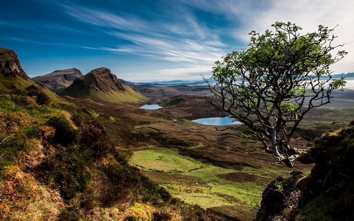 lakes, mountains, evening, 4k, Scotland