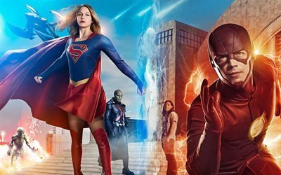 Legends of Tomorrow, Supergirl, Flash, Grant Gustin, Nuoli, Valkoinen Kanarialintu, 2016, 4K