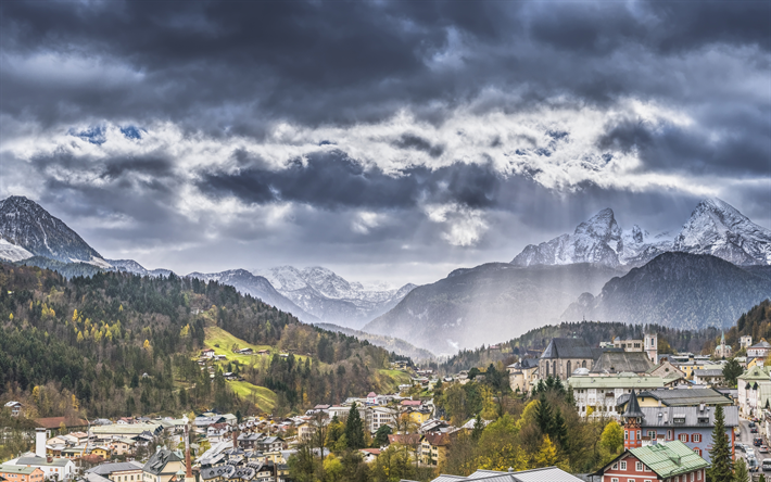 Suiza, 4k, las monta&#241;as, los Alpes Suizos, nubes, Europa, Alpes