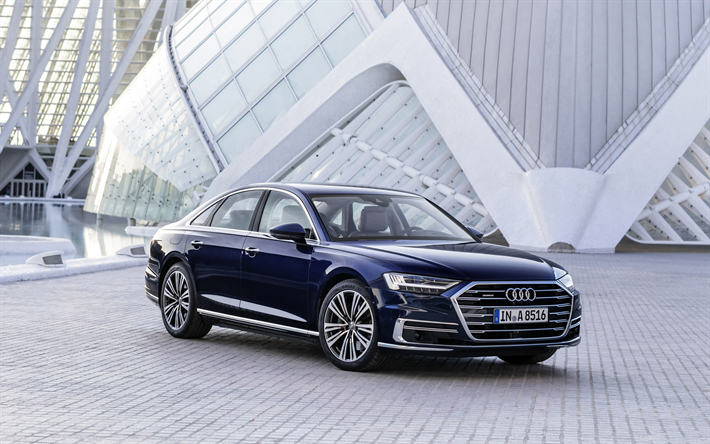 Audi A8, 2018, 84k, blu berlina di lusso, la nuova A8, business class, auto tedesche, Audi