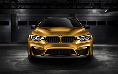 BMW M4 Facelift, 4k, 2018 cars, F82, golden m4, german cars, BMW