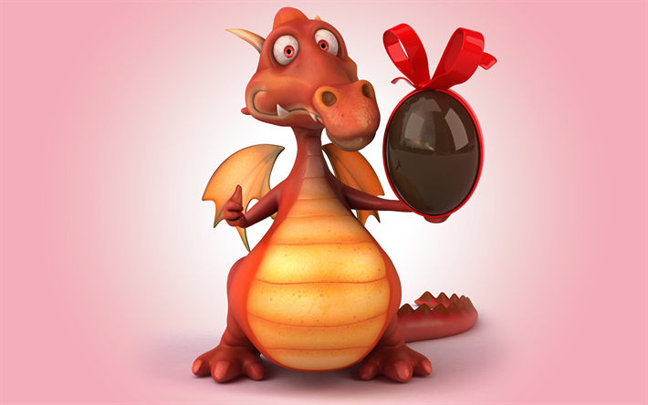 4k, dragon, oeufs en chocolat, cr&#233;atif, art 3d, personnages de dessins anim&#233;s