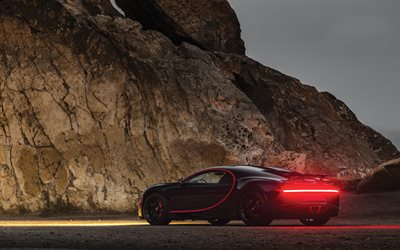 4k, Bugatti Chiron, 2018両, 夜, hypercars, Bugatti