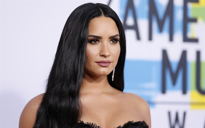 4k, Demi Lovato, 2017, robe noire, l&#39;actrice am&#233;ricaine, superstars d&#39;Hollywood