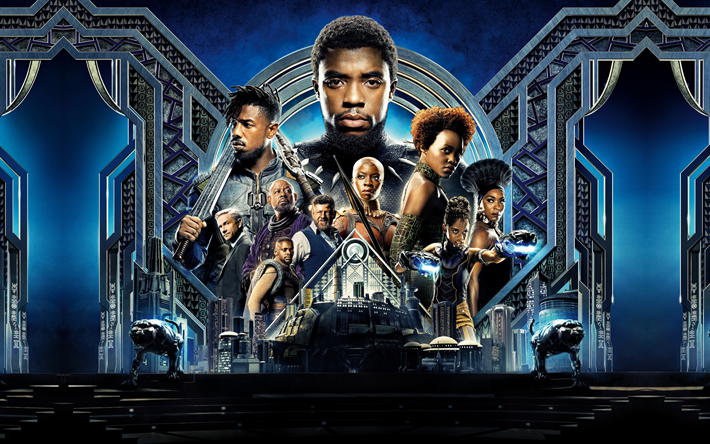 Black Panther, 2018, poster, actors, new movie, superhero, Chadwick Boseman, Michael Jordan, Lupita Nyongo, Danai Gurira, Forest Whitaker