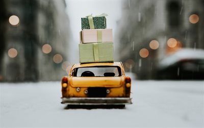 hediyeler kavramlar, sarı taksi, hediye kutuları, taksi kavramlar