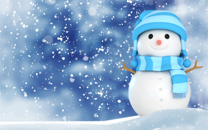 Christmas, 4k, winter, snowman, snowfall, New Year