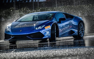 Lamborghini Huracan, 4k, drift, hypercars, 2017 cars, blue Huracan, Lamborghini
