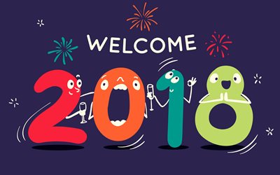 2018 2018 4k, Mutlu Yeni Yıl, sanat, Hoş Geldin 2018 Yılı, yaratıcı, Yeni Yıl, Noel