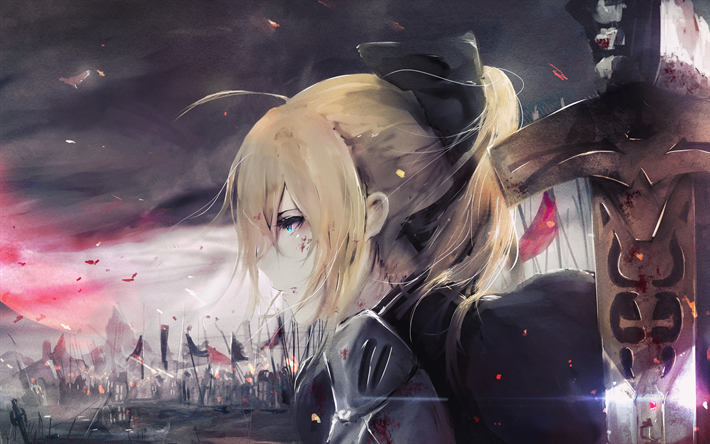 4k, Saber, sword, manga, art, Fate Stay night