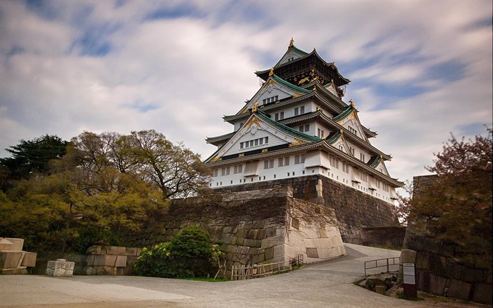 Lataa kuva Osakan Linna, Japanilainen arkkitehtuuri, samurai linna, Osaka,  Japani, 4k ilmaiseksi. Kuvat ilmainen työpöydän taustakuvaksi