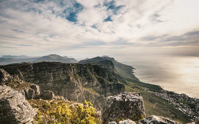 South Africa, 4k, coast, ocean, cliffs, mountains, Cape Town