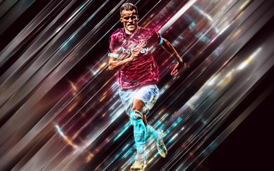 Andriy Yarmolenko, 4k, West Ham United, Ukrainian footballer, creative art, blades style, Premier League, England, purple background, lines art, football, Yarmolenko