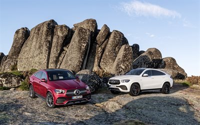 Mercedes-Benz GLE-Class, 2020, exterior, luxury SUV, new white GLE, new red GLE, German cars, Mercedes