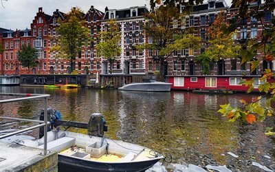 Amsterdam, le matin, de belles maisons, de rues, de ville d&#39;Amsterdam, pays-bas