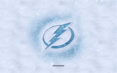 Tampa Bay Lightning logotyp, American hockey club, vintern begrepp, NHL, Tampa Bay Lightning ice logotyp, sn&#246; konsistens, Clearwater, Florida, USA, sn&#246; bakgrund, Tampa Bay Lightning, hockey