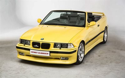 AC Schnitzer ACS3 Coupe Siluetti, tuning, E36, 1999 autoja, keltainen avoauto, BMW 3-sarja, BMW E36, saksan autoja, BMW
