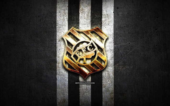 Figueirense FC, ouro logotipo, Serie B, black metal de fundo, futebol, Figueirense, brasileiro de clubes de futebol, Figueirense logotipo, Brasil
