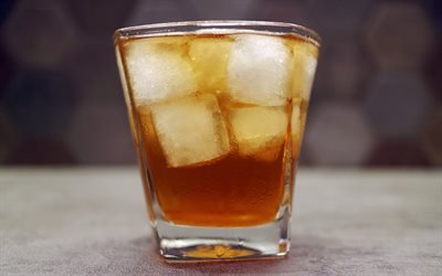 Old Fashioned Cocktail, 4k, macro, cocktails, glass with drink, Old Fashioned, Glass with Old Fashioned