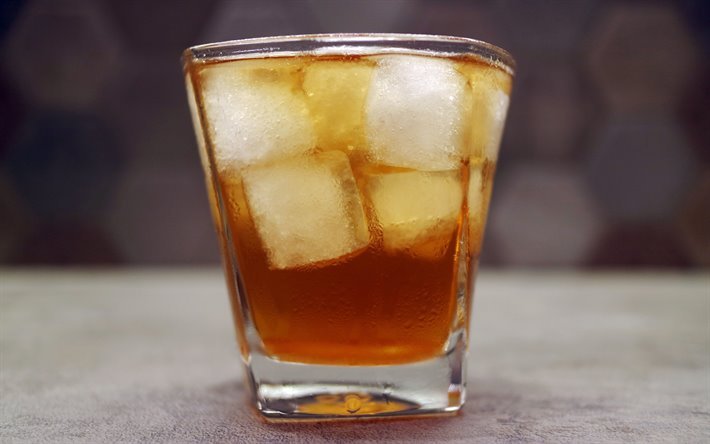 Vanhanaikainen Cocktail, 4k, makro, cocktaileja, lasi juoman, Vanhanaikainen, Lasi Vanhanaikainen