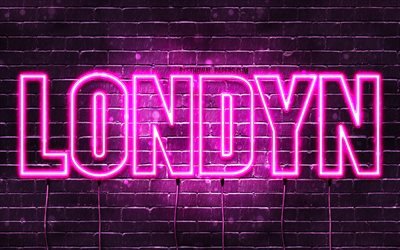 Londyn, 4k, wallpapers with names, female names, Londyn name, purple neon lights, horizontal text, picture with Londyn name