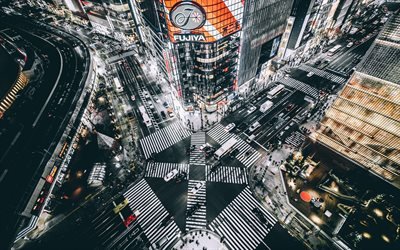 Tokyo, Japon, carrefour, soir&#233;e, gratte-ciel, les gens, la ville moderne, capitale du Japon