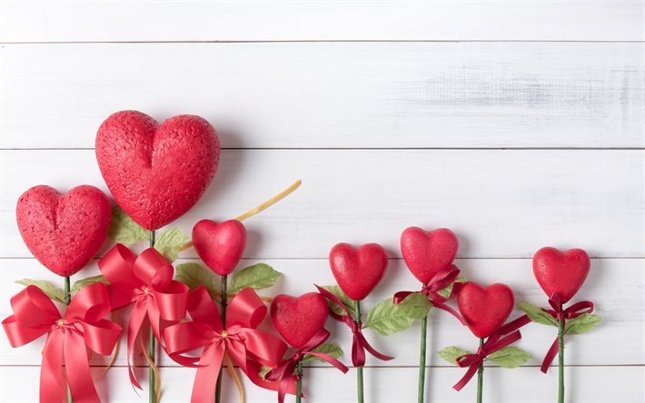 Corazones rojos, flores, corazones rojos, d&#237;a de san valent&#237;n, el amor conceptos, creativo flores