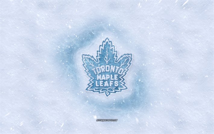 Toronto Maple Leafs logo, Canadian hockey club, winter concepts, NHL, Toronto Maple Leafs ice logo, snow texture, Toronto, Ontario, Canada, USA, snow background, Toronto Maple Leafs, hockey