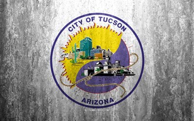 Flaggan i Tucson, Arizona, 4k, sten bakgrund, Amerikansk stad, grunge flagga, Tucson, USA, Tucson flagga, grunge konst, sten struktur, flaggor av amerikanska st&#228;der