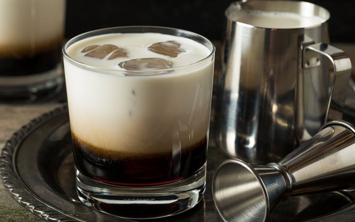 White Russian Cocktail, 4k, macro, cocktails, glass with drink, White Russian, Glass with White Russian