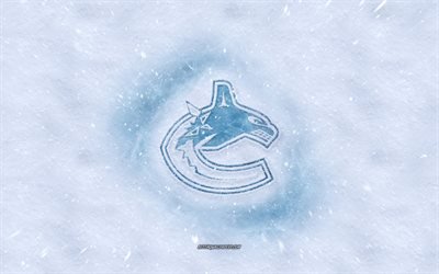 Vancouver Canucks logotipo, Canadiense de hockey del club, invierno conceptos, NHL, Vancouver Canucks logotipo de hielo, nieve textura, Vancouver, Columbia Brit&#225;nica, Canad&#225;, estados UNIDOS, la nieve de fondo, Vancouver Canucks, hockey