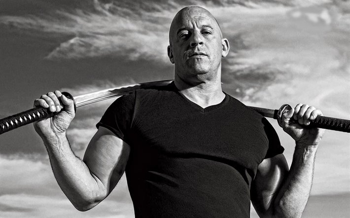 Vin Diesel, el actor Estadounidense, retrato, sesi&#243;n de fotos, en blanco y negro, los actores populares, Mark Sinclair
