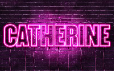 Catherine, 4k, taustakuvia nimet, naisten nimi&#228;, Catherine nimi, violetti neon valot, vaakasuuntainen teksti, kuvan nimi Catherine
